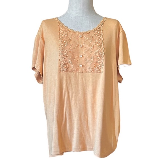 NWT CJ Banks 3X Orange 100% Cotton Embroidered Short Sleeve Shirt Casual Modest - Picture 2 of 9